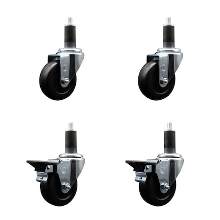 Service Caster 3.5'' Soft Rubber Wheel Swivel 1-1/4'' Expanding Stem Caster Set 2 Brakes, 4PK SCC-EX20S3514-SRS-2-PLB-2-114